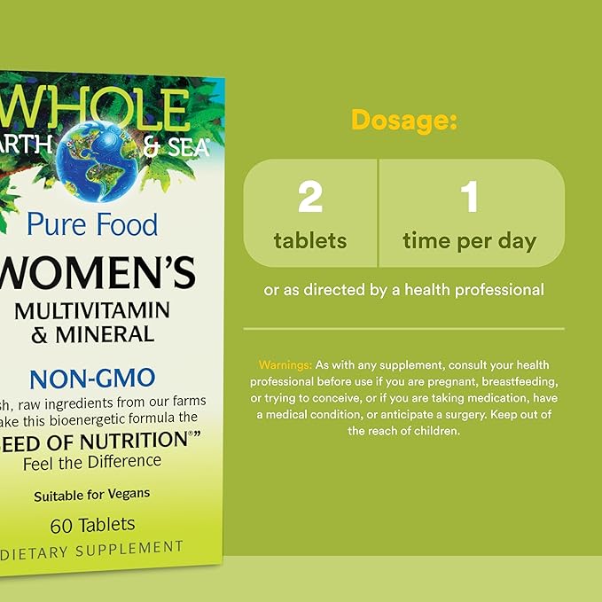 Whole Earth &amp Sea from Natural Factors Women's Multivitamin &amp Mineral Whole Food Supplement Vegan 60 tablets (30 servings)