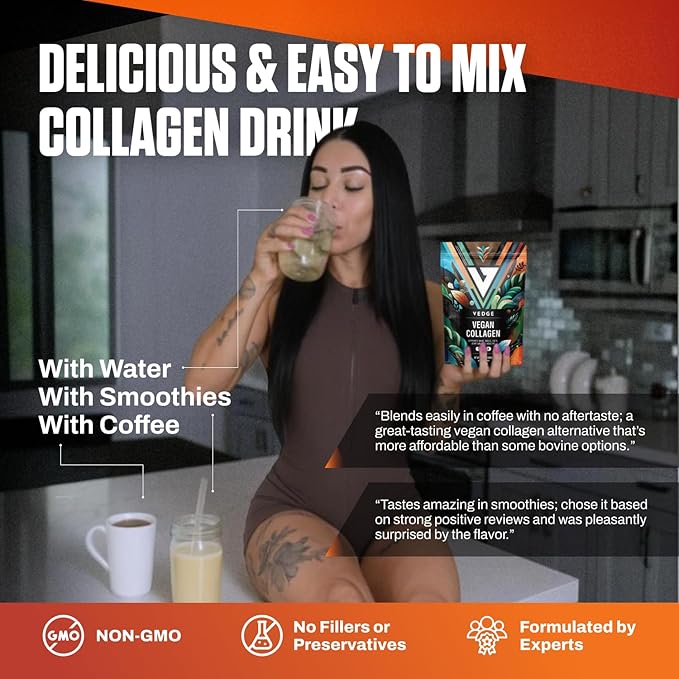 VEDGE Vegan Collagen Powder - Plant-Based Collagen Supplement for Hair Skin Nails Joint &amp Gut Health. Collagen Peptides