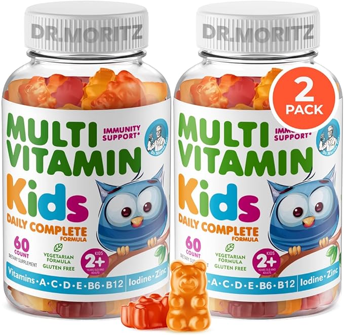 DR. MORITZ Kids Multivitamin Gummies - with Kids Vitamins A C D E B6 B12 Zinc and More - Complete Daily Support - Vegetarian and Non-GMO 2 Pack (120 Count)