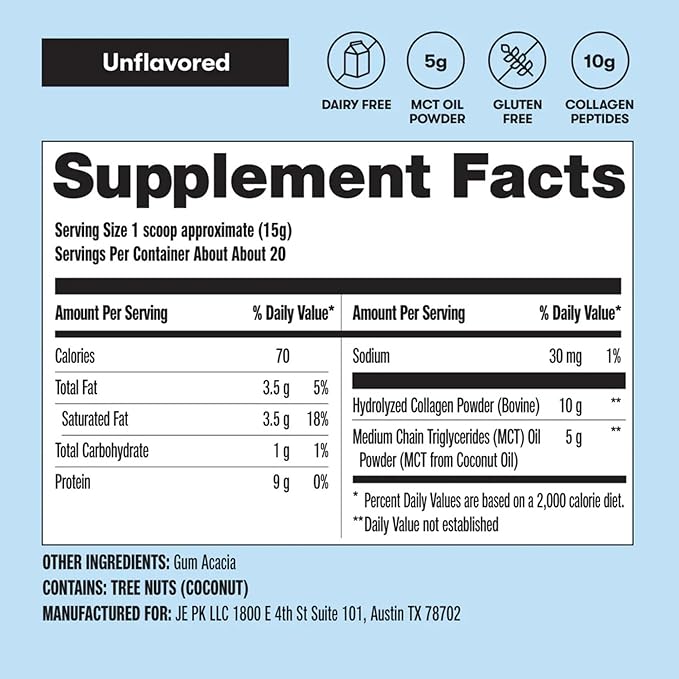 Perfect Keto Collagen Peptides Protein Powder with MCT Oil Hydrolyzed Collagen Type I &amp III Supplement Gluten Free Grass Fed Low Carb Keto Coffee Creamer Collagen for Women &amp Men Unfla