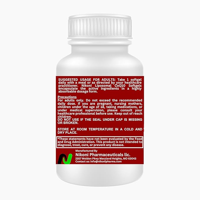 Nikoni Liposomal CoQ10 1000mg Vegan Softgel Higher Absorption Supports Heart Brain &amp Energy One Vegan Softgel/Serving 60 Days Supply
