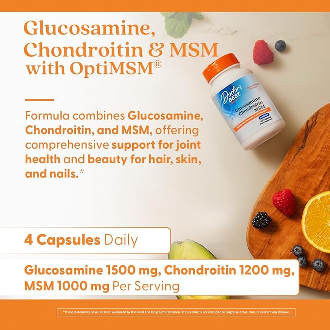 Doctor's Best Glucosamine Chondroitin Msm with OptiMSM Capsules Joint Support Supplement Supports Healthy Joint Structure Function &amp Comfort Non-GMO Gluten Free Soy Free 360 Count