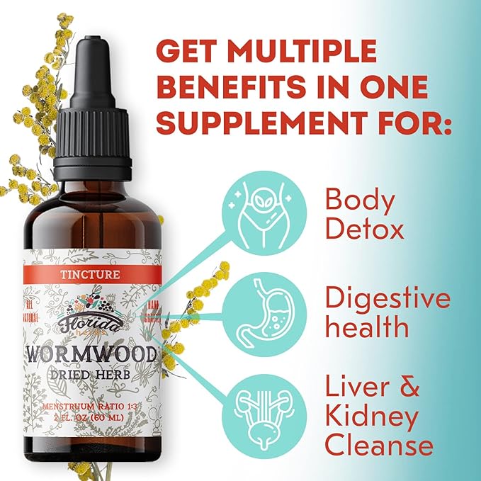 Wormwood Organic Tincture - Natural Intestinal Cleanse and Digestive Cleanse Supplement - Wormwood Herb Extract for Detox - Made in USA - 2 Fl Oz (Wormwood - 2 x 2 Fl Oz)