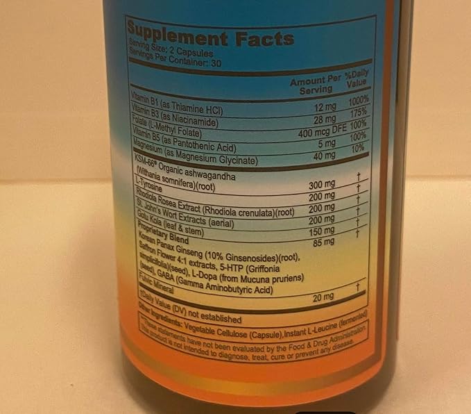 Mood Support Vegan Capsules – Organic KSM‑66 Ashwagandha St John’s Wort Rhodiola Saffron Panax Ginseng &amp L‑Tyrosine – Natural Emotional Balance Energy &amp Focus – 60ct