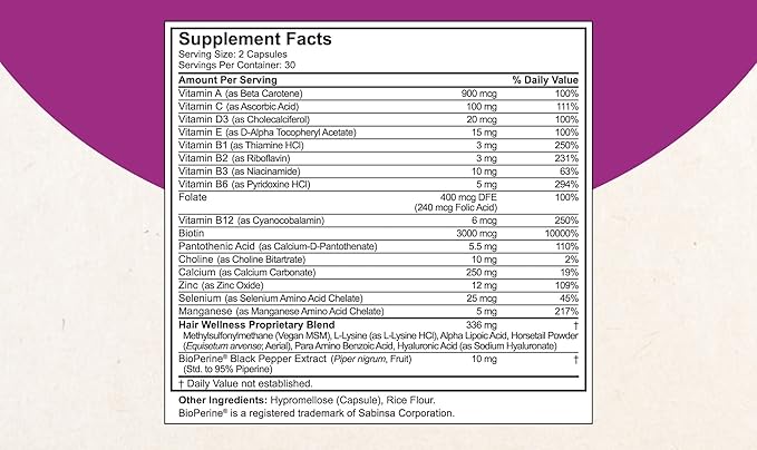 NuBest Hair Xtra - Hair Growth Vitamin for Faster Hair Growth | Natural Hair Thickening with Biotin Zinc MSM B Vitamins Choline - Hair Supplement Hair Regrowth | 1 Month Supply