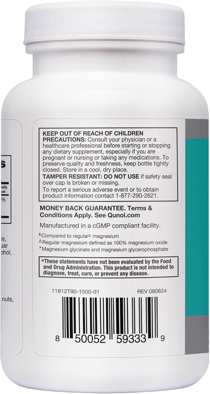 Qunol Magnesium Glycinate Complex Gentle on Stomach 250mg One Pill Dose Superior-Absorption Magnesium Nerve Bone and Muscle Health Supplement 90 Count (Pack of 1)