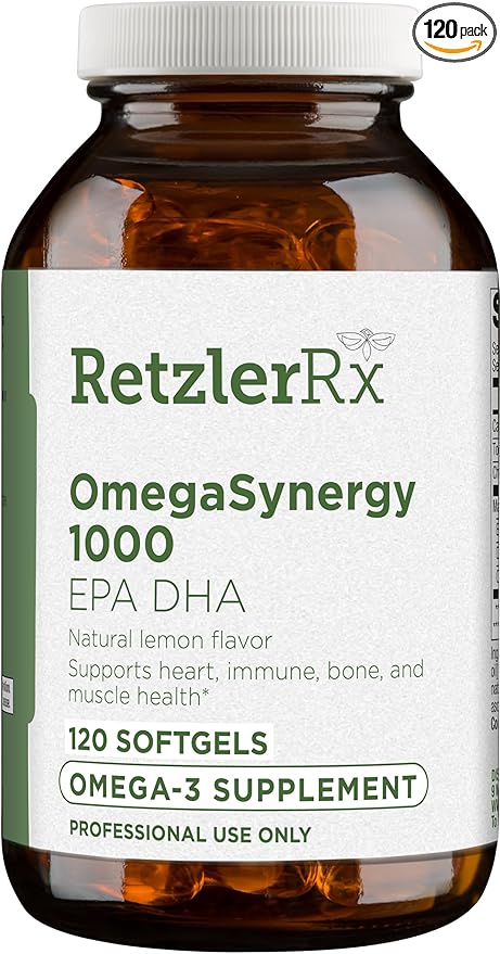 HormoneSynergy OmegaSynergy EPA-DHA 1000 mg. by Dr. RetzlerRx™ - Natural Lemon Flavor Triglyceride Form Helps Support Cardiovascular Musculoskeletal &amp Immune System Health* - 120 Softgels