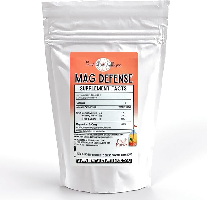 Mag Defense Powder | Orthomolecular Dose of Magnesium 200 mg as Magnesium Glycinate Chelate | Pure Corn Free &amp GMO-Free | Fruit Punch Flavor | 60 Servings