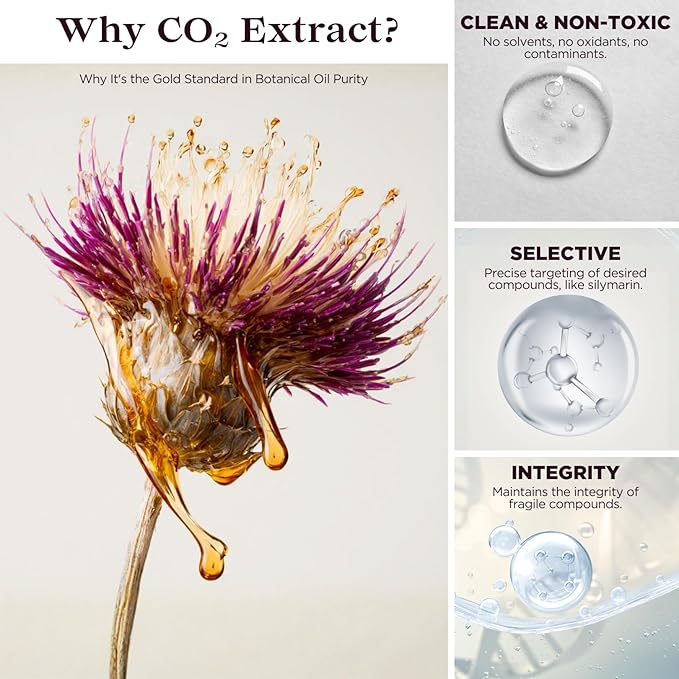 Milk Thistle Seed Oil Extract 2 fl oz - CO2 Liquid Milk Thistle Extract - Rich in Silymarin VIT E Zinc Omegas Tocopherols - Sweet and Pleasant Taste