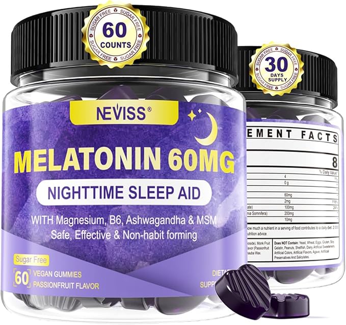 NEVISS Bundle-Melatonin Gummies 60mg+ Multivitamin Gummies for Women &amp Men 50+