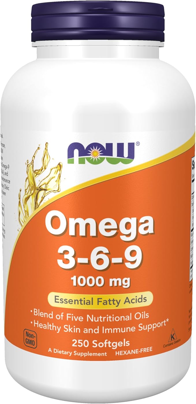NOW Foods Supplements Omega 3-6-9 1000 mg with a blend of Flax Seed Evening Primrose Canola Black Currant and Pumpkin Seed Oils 250 Softgels