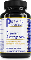 Premier Research Labs Premier Ashwagandha - Pure Supplement for Women &amp Men with Organic Ashwagandha Root Herbal Pills for Stress &amp Sleep Support Fermented for Absorption - 120 Plant-Based C
