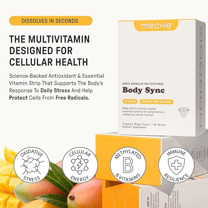 Meche Multivitamin for Women and Men Strip Supplements - Vitamins A C D B6 Methylated B12 Folate Biotin - Beauty Energy Immune Support - Sugar Free Faster Than Vitamin Gummies (30 Strips)