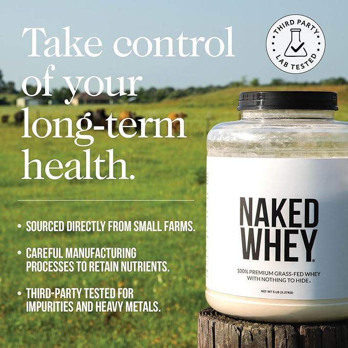 NAKED Whey Protein Powder 2LB (Unflavored) + Casein Protein Powder 2LB (30 Servings) – GMO-Free Gluten Free Soy Free Preservative Free