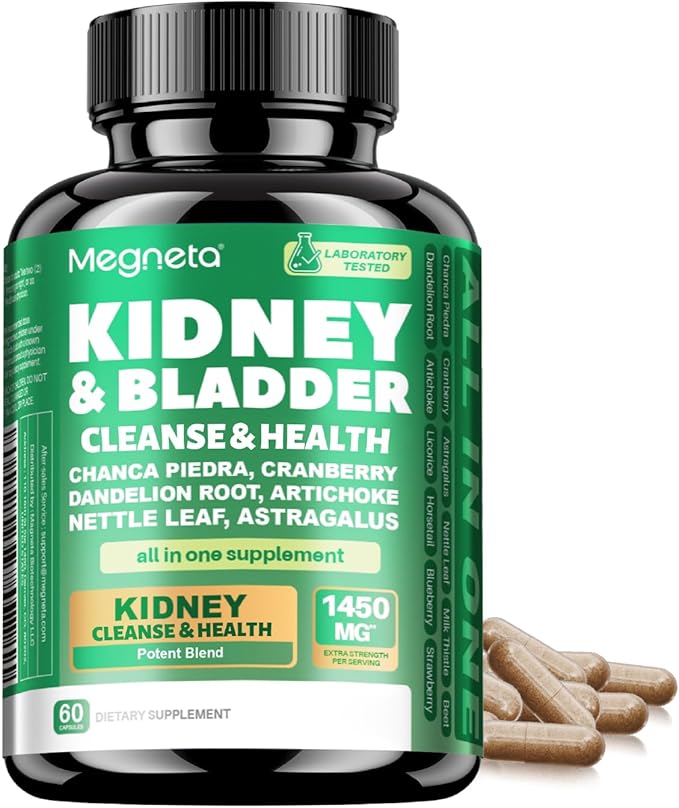 Kidney Cleanse &amp Bladder Support Supplement for Men &amp Women 1450mg with Chanca Piedra Cranberry Astragalus - Detox for Urinary Tract Health &amp Kidney Function - 60 Vegan Capsules