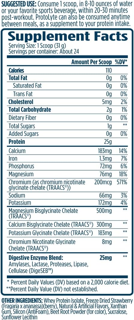 VMI Sports | ProtoLyte Whey Isolate Protein Powder | Low Calorie Whey for Weight Loss and Muscle Gain | Digestive Enzymes | Non-GMO (1.6 lb Strawberry)