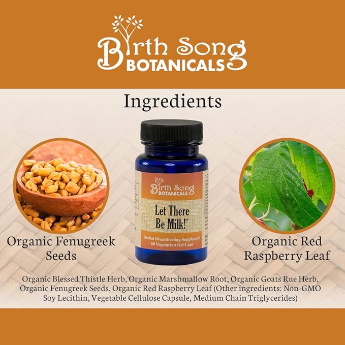 Birth Song Botanicals Let There Be Milk! Vegetarian Liquid Capsules – Fenugreek Goat’s Rue Blessed Thistle to Boost Milk Supply – Breastfeeding Supplement for Nursing &amp Pumping Moms 60 Count