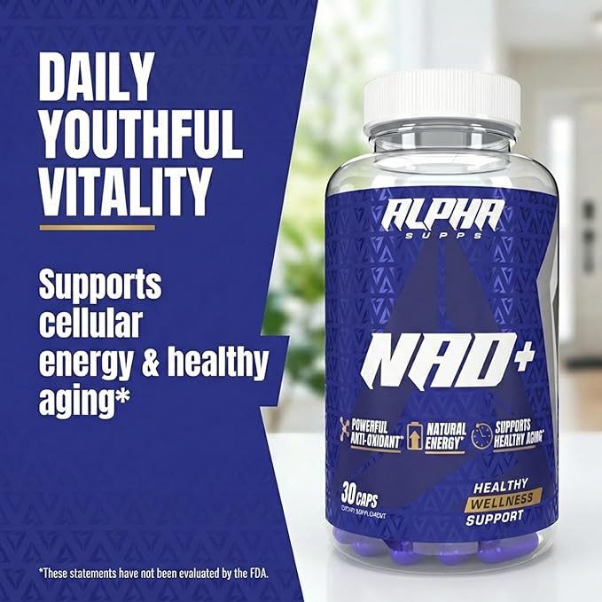 Alpha Supps NAD+ Resveratrol - NMN &amp NMNH Supplement Alternative - Advanced NAD Plus Antioxidant Formula - Supports Cellular Vitality Healthy Aging Energy &amp Longevity - Ideal for Men &amp W