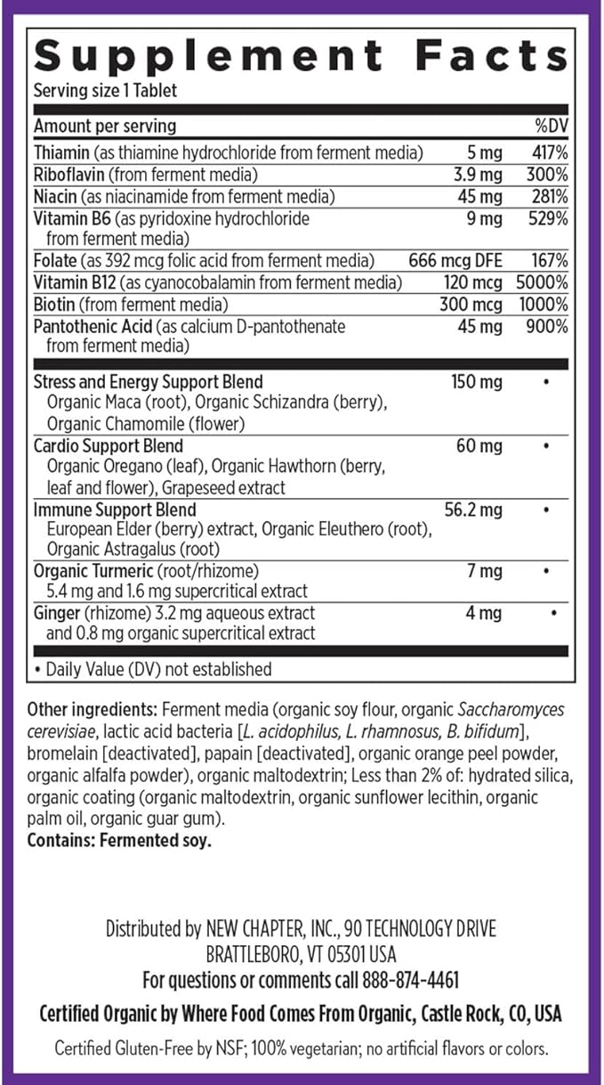 New Chapter Vitamin B Complex Fermented Coenzyme B Complex Rich in Vitamin B12 + Vitamin B6 + Biotin + Made with Organic Ingredients - 30 ct
