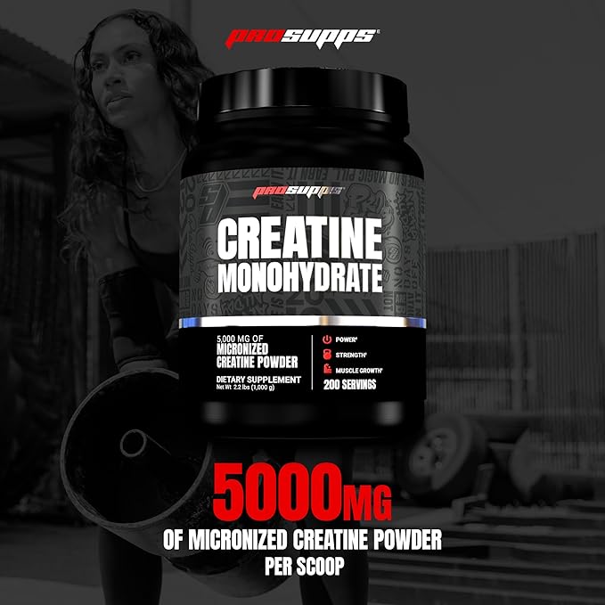 ProSupps Creatine Monohydrate Powder for Men &amp Women Unflavored - 5000mg of Micronized Creatine - Gym Workout Supplement for Muscle Gain &amp Recovery - Sugar-Free Soy &amp Gluten-Free - 200