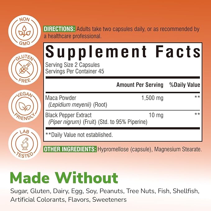 Magnesium Complex 90 Vegan Capsules and Maca Root 1500mg 90 Capsules Bundle Non-GMO