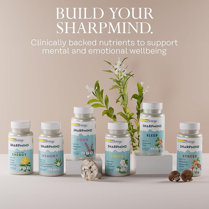 SOLARAY SharpMind Focus Mental Alertness Nootropic Supplement for Healthy Brain Fog Cognizin Citicoline Lions Mane Mushroom Bacopa Monnieri 60 Day Money Guarantee 60 Serv 60 Veg Caps