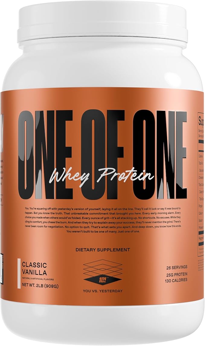 ONE of ONE Whey Protein Powder – 25g Whey Protein Concentrate with Digestive Enzymes Gluten Free Low Carb Post-Workout Recovery – Classic Vanilla Flavor 2lb