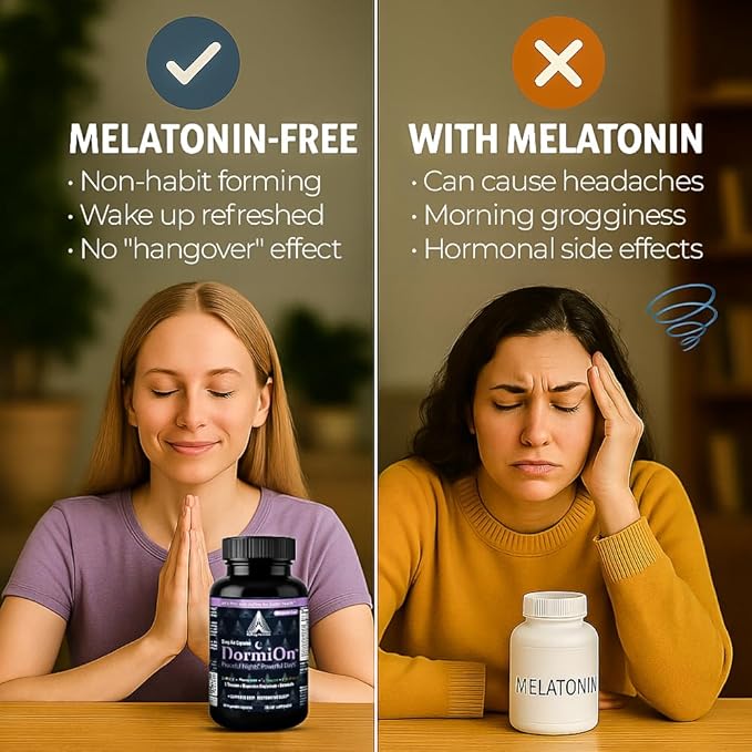 DormiOn™ Sleep + Restore + Stress Supplement | Herbal Sleep Aid for Women &amp Men | No Melatonin Non-Habit Forming | Ashwagandha GABA Valerian &amp Magnesium | Vegan 60 Capsules