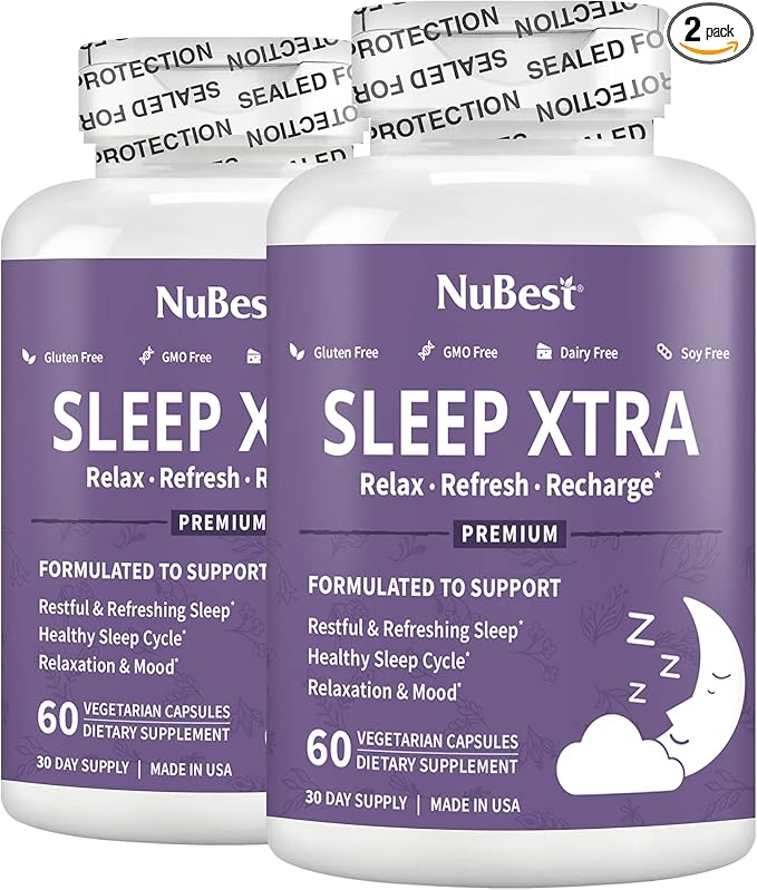 NuBest Sleep Xtra | Supports Healthy Sleep for Adults | Vitamin B6 Melatonin Ashwagandha Chamomile Valerian &amp More - Non Habit-Forming | 60 Vegan Capsules | Pack 2