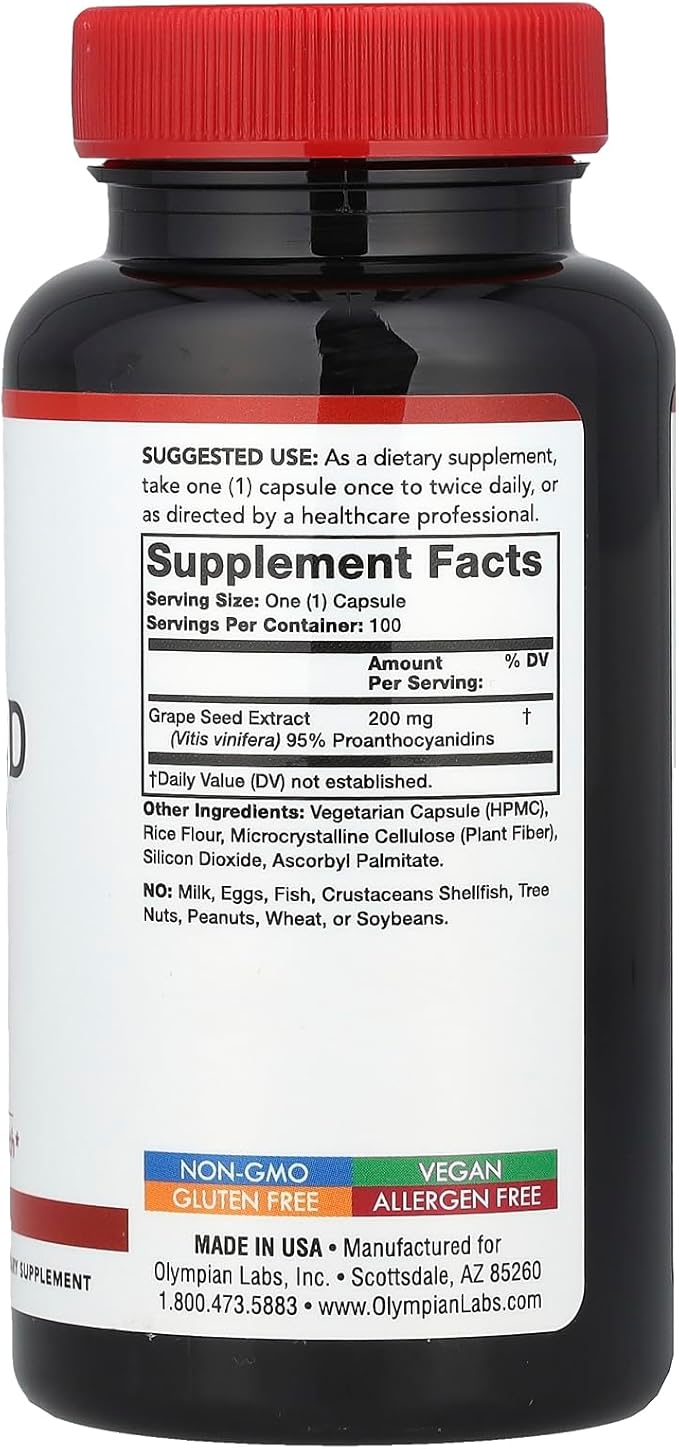 Olympian Labs Grape Seed Extract 200 mg 100 Vegetarian Capsules