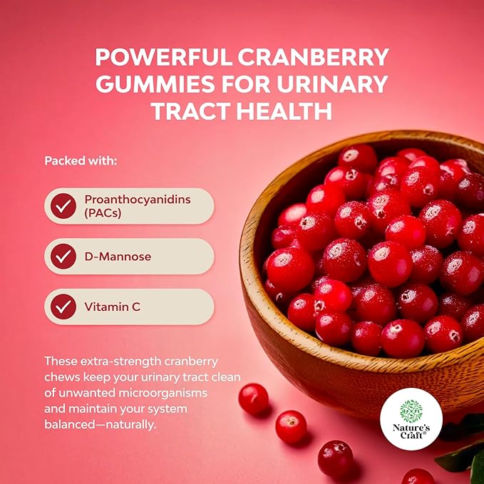 Bundle of Vitamin D3 Gummies for Daily Wellness &amp Bone Muscle &amp Immune Support and Natural Cranberry Gummies for Women and Men - for Urinary Tract Health Kidney Support Bladder &amp Immune He