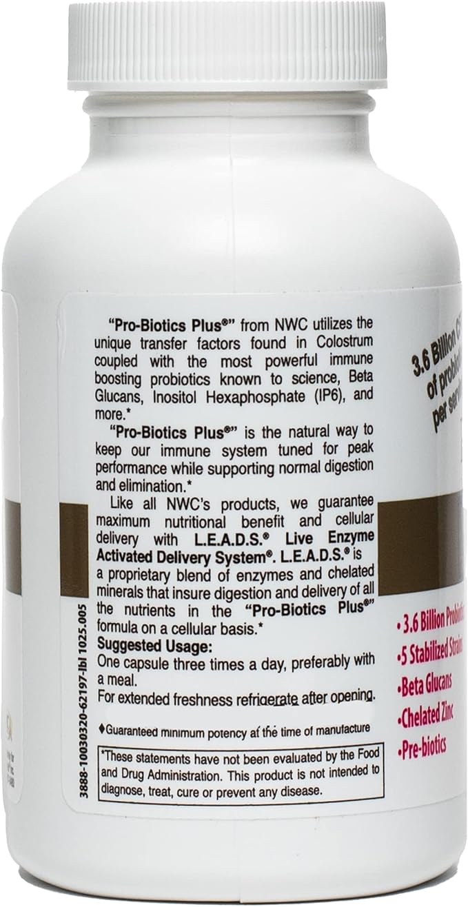NWC Naturals Pro-Biotics Plus Natural Probiotics for Men Women and Kids Immune System Support Vegetarian Supplement Supports Good Digestive Health Probiotic and Prebiotic 90 Capsules