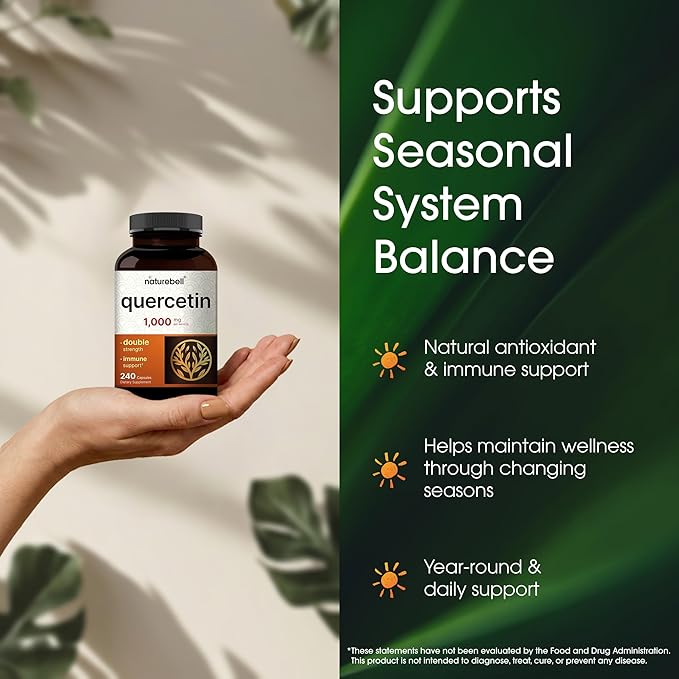 NatureBell Quercetin 1000mg - 240 Capsules - Ultra Strength Supplement for Healthy Immune Support* - Quercetin Dihydrate from Sophora Japonica - Bioavailable Form