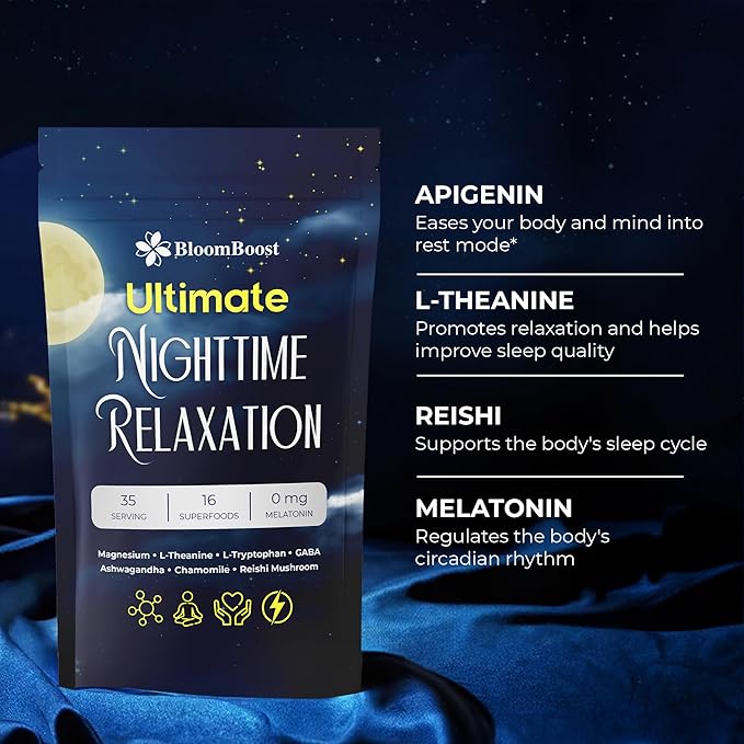 Magnesium Glycinate Powder Upgraded Formula with Vanilla Coconut Powder GABA L-Theanine Ashwagandha and Chamomile Natural Berry Flavor - Perfect for Evening Wind-Down &amp Cozy Nights
