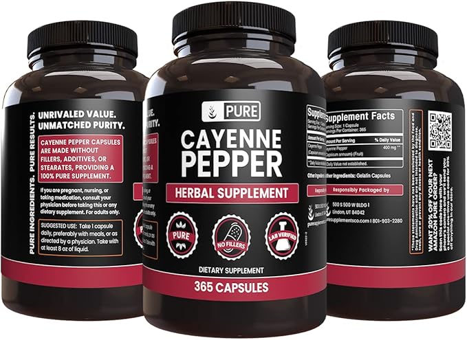 PURE ORIGINAL INGREDIENTS Cayenne Pepper &amp Turmeric Curcumin (365 Capsules) No Magnesium Or Rice Fillers Pure Lab Verified