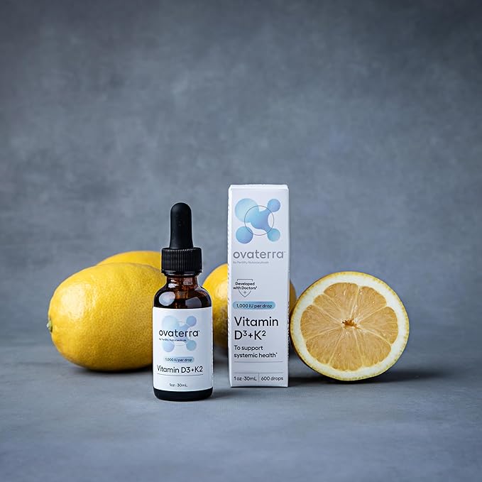 Ovaterra Vitamin D3 &amp K2 Liquid Drop Supplement 1000 IU Vitamin D3 (Cholecalciferol) with Natural Lemon Flavor That Supports Bone Immune &amp Wellness Health 600 Drops - 10 Month Supply