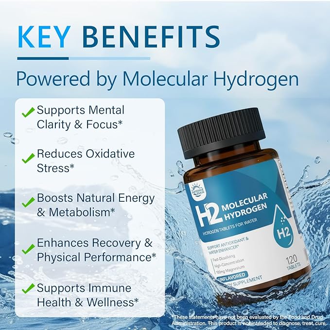 Molecular Hydrogen (H2) Tablets with Magnesium – 12 PPM Hydrogen Water Tablet for Drinking Water Antioxidant-Rich Supports Cellular Health Recovery &amp Cognitive Function – Unflavored 120 Tablet