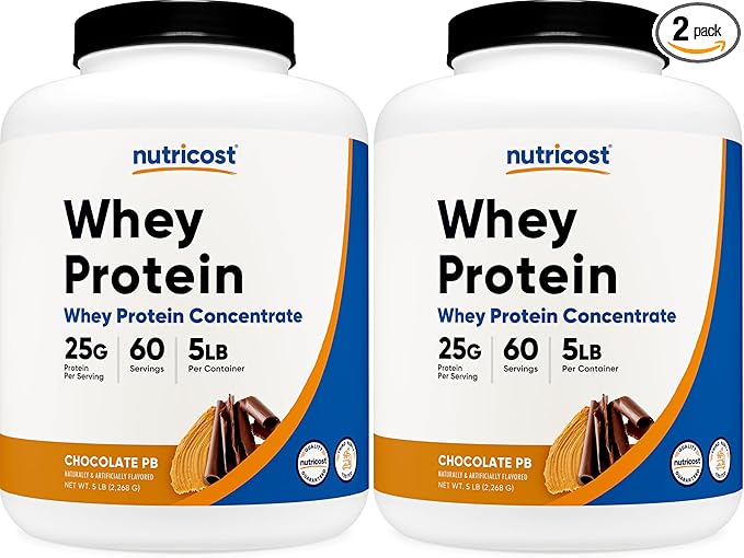 Nutricost Whey Protein Concentrate (Chocolate Peanut Butter) 5LBS - Gluten Free &amp Non-GMO (Pack of 2)