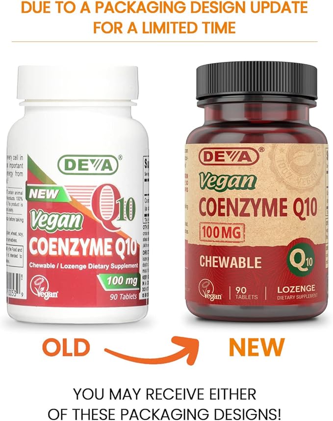 DEVA Vegan Vitamins Coenzyme Q10 100mg - Potent &amp Affordable in One Bottle - Chewable 90 Tablets (Pack of 1)