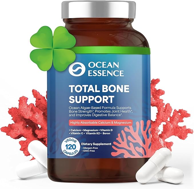OCEAN ESSENCE Total Bone Support - Plant-Based Algae Calcium Supplement for Supporting Bone Density &amp Strength - for Men &amp Women 35+ - 120 Natural Calcium Capsules - Vitamins for Optimal Healt
