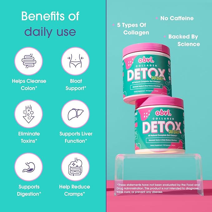 Obvi Collagenic Burn and Detox Colon Cleanse Supplement | Supports Metabolism Energy Focus| Promotes Digestive and Gut Health Bloating Relief Helps Remove Toxins