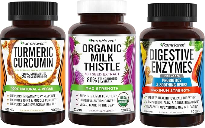 FarmHaven Turmeric Curcumin and Digestive Enzymes and Milk Thistle