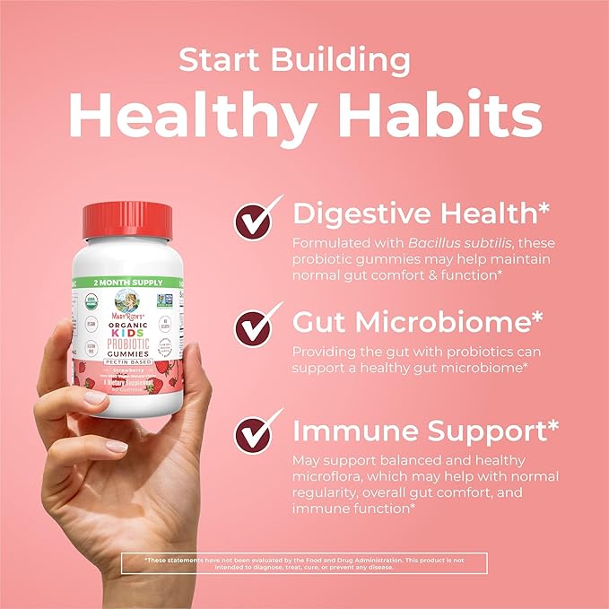 MaryRuth Organics Multivitamin and Probiotic Gummies (Strawberry) for Kids | Clean Label Project Verified® | Vitamins for Gut Health Immunity &amp Overall Wellness | Vegan Non-GMO Gluten Free