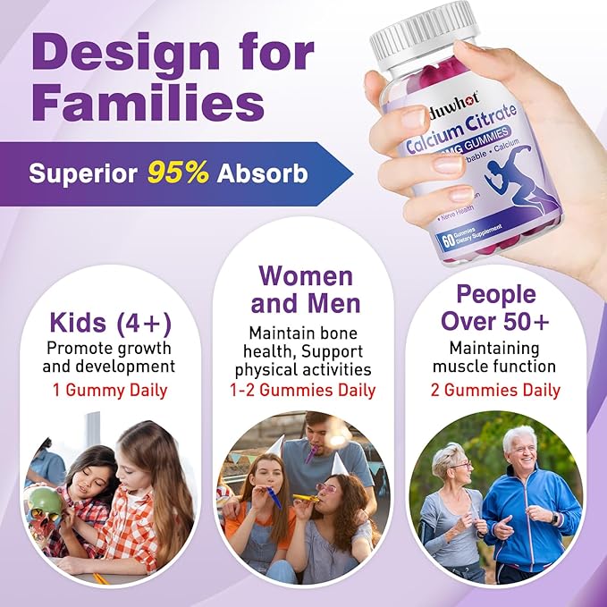 Calcium Citrate Gummies Chewable Calcium Citrate 1000mg for Bone Muscle &amp Immune Support Ultimate Absorption Calcium Supplements for Women &amp Men Blueberry 60 Chews