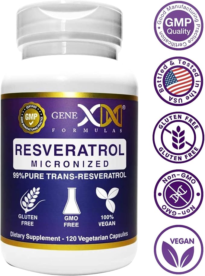 Genex Formulas 99% Micronized Trans-Resveratrol with BioPerine for Absorption 1000mg | Pure Organic Pharmaceutical Grade Trans-Resveratrol Capsules for Healthy Aging 120 Capsules (3)