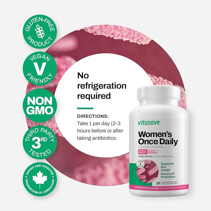 Vitasave Daily Probiotics Women 50 Billion CFU with 16 Diverse Strains | Gut Immune &amp Health Support - 30 Vegan Non-GMO Gluten-Free Capsules | Promotes Microbiome &amp Bloating Relief