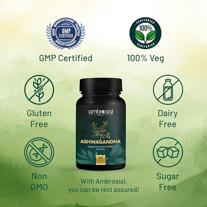 AMBROSIAL Ashwagandha 500mg (Pack of 1-60 Capsules)