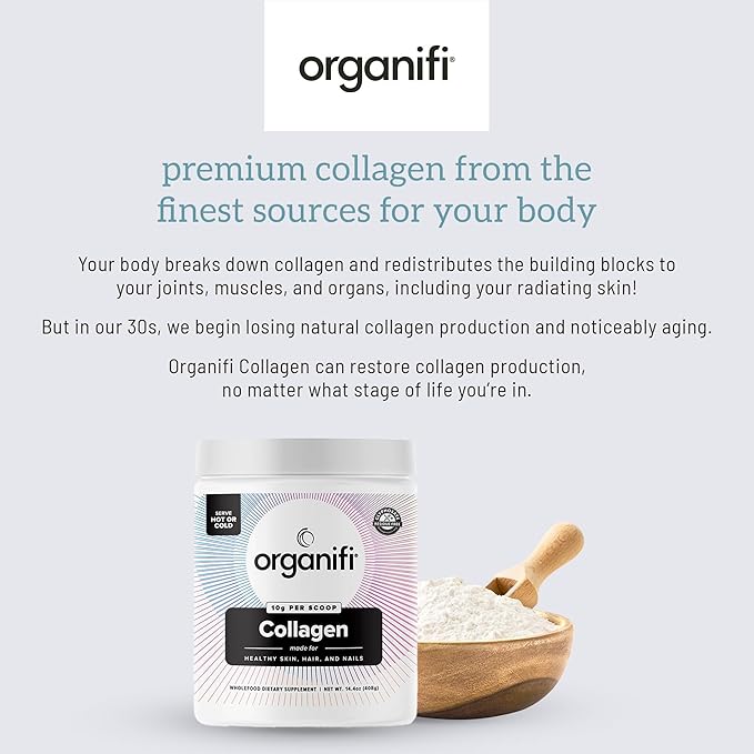 Organifi Unflavored Collagen Powder - Supports Stronger Skin Nails and Hair 30 Servings