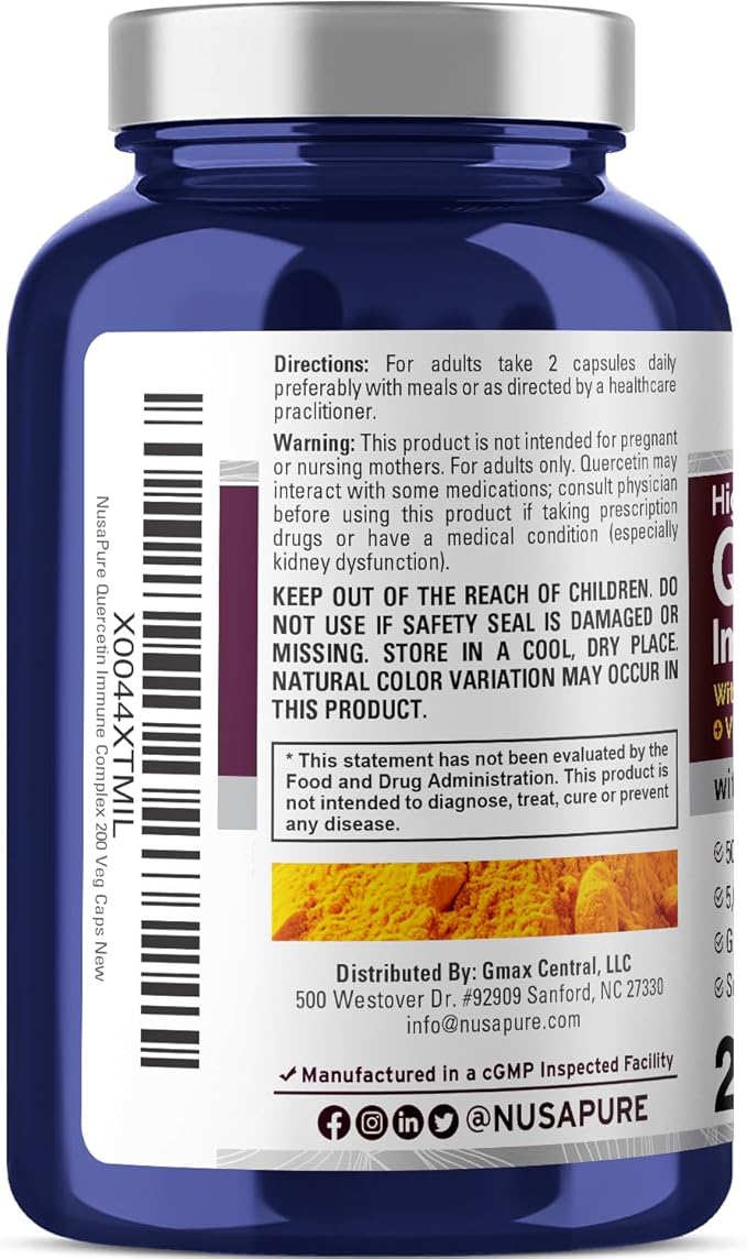 NusaPure Quercetin Complex: Bromelain Vitamin C Vitamin D3 Stinging Nettle Zinc | 200 Veggie Caps (Non-GMO Bioperine) (Pack of 2)