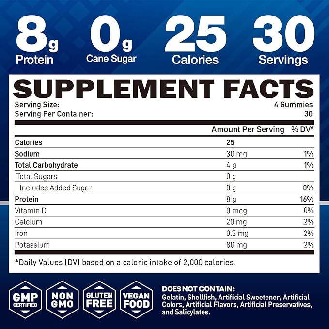 Whey Protein Gummies Sugar Free Low Calorie 8g Protein Per Serving Easy to Take Snacks for Men &amp Women Lemon Flavor 1 Month Supply 120 Chews